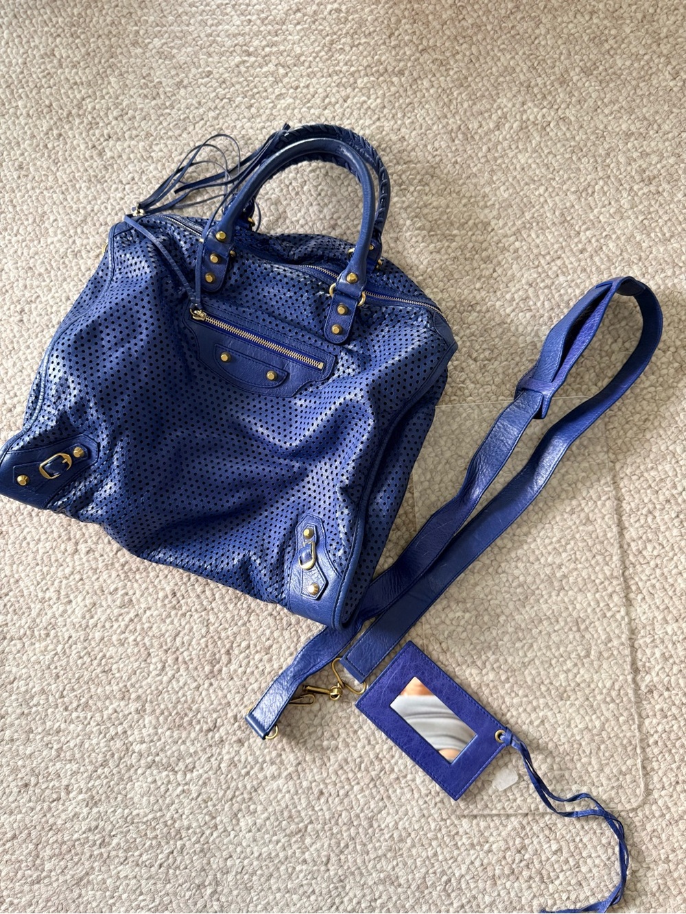Balenciaga 2013 Blue Cross Perforated Lambskin Motorcycle City Bag (large) - Picture 13 of 17